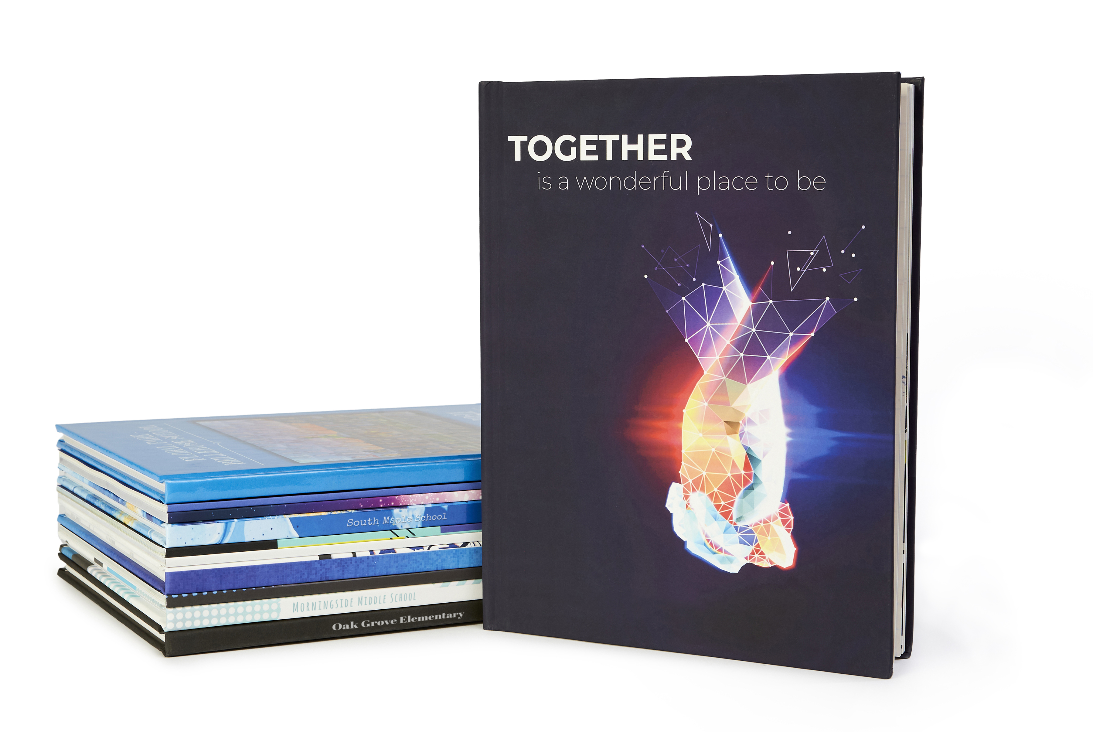Students with their yearbook